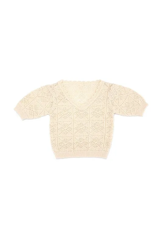 Ivory Crochet Knit Top