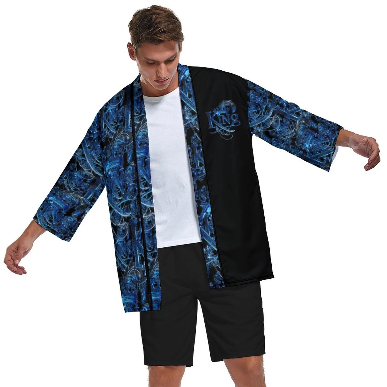 KING 02-01 Black Men's Designer Drop Shoulder Kimono Cardigan