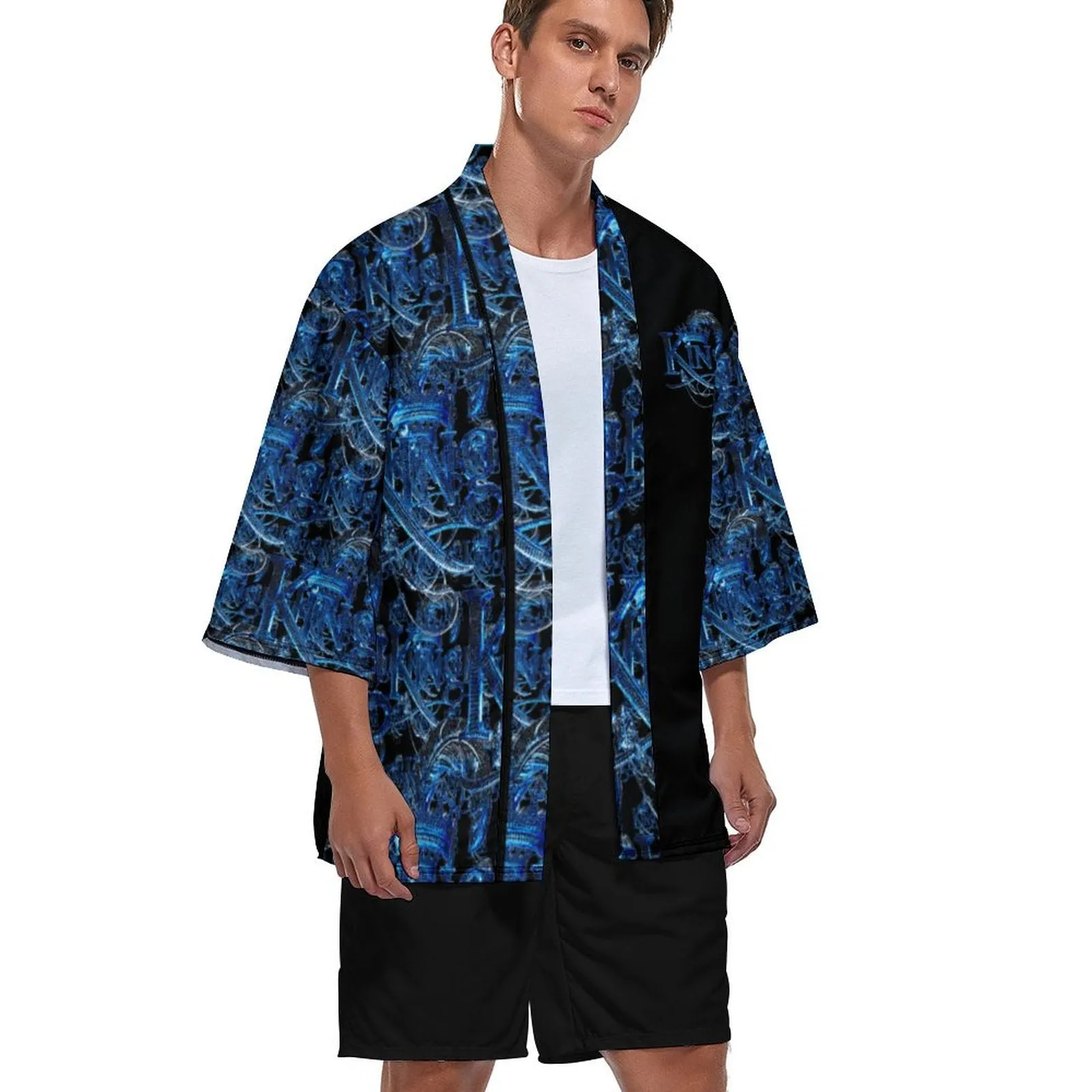 KING 02-01 Black Men's Designer Drop Shoulder Kimono Cardigan