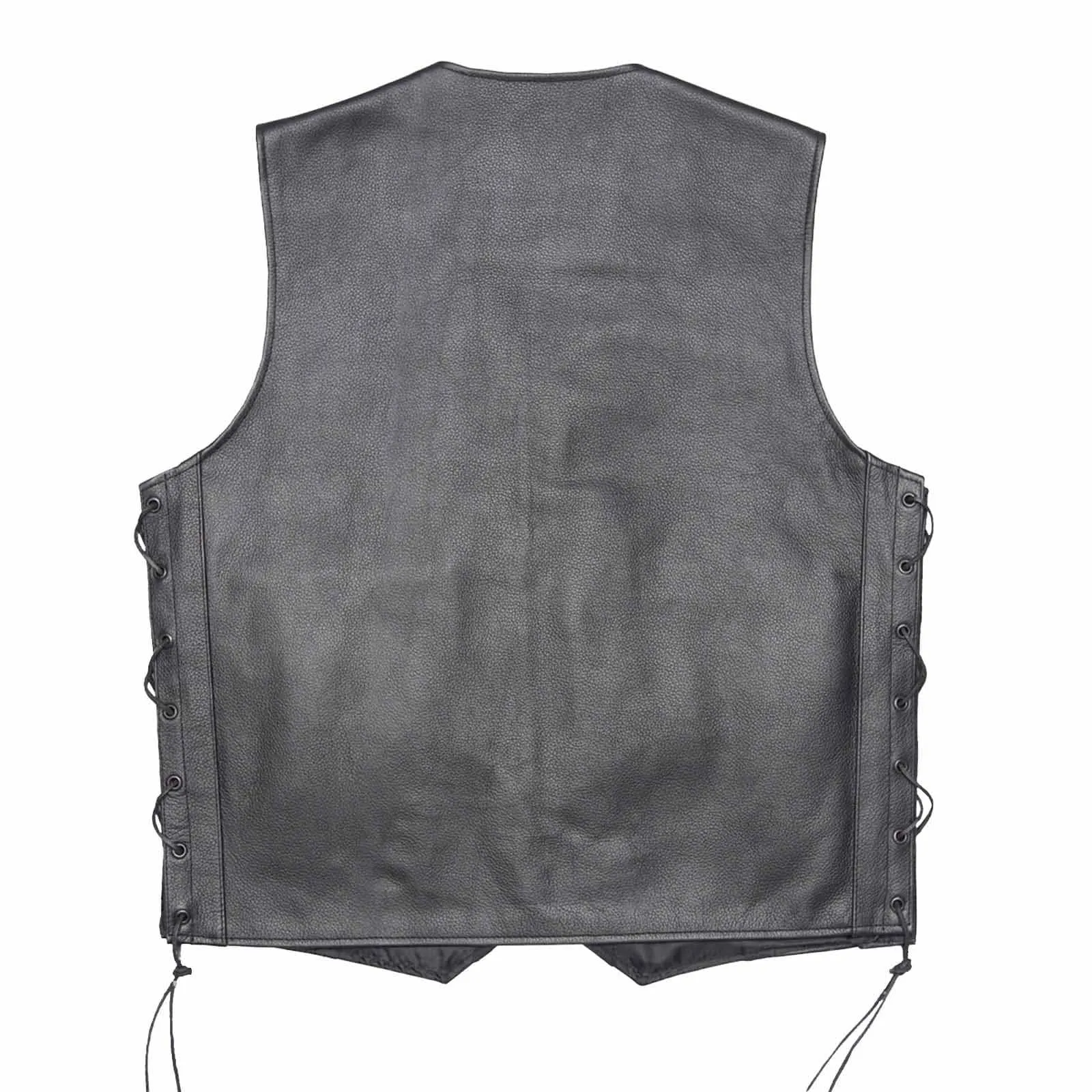 Leather Side Laces Black Motorcycle Vest