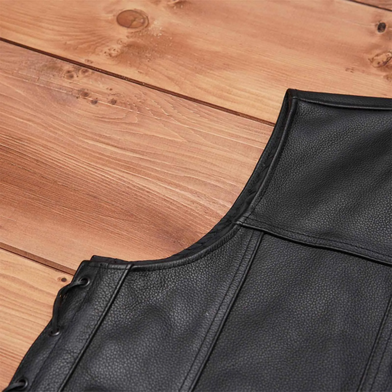 Leather Side Laces Black Motorcycle Vest