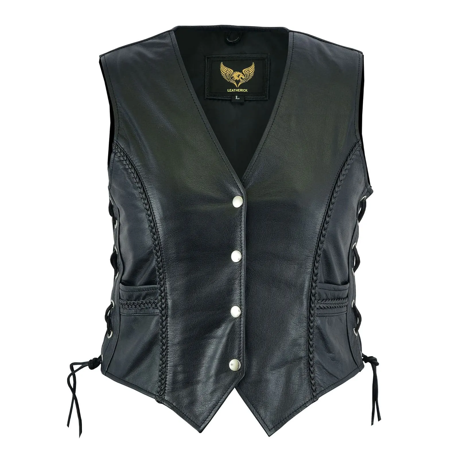 Leatherick Black Classic Biker Leather Vest