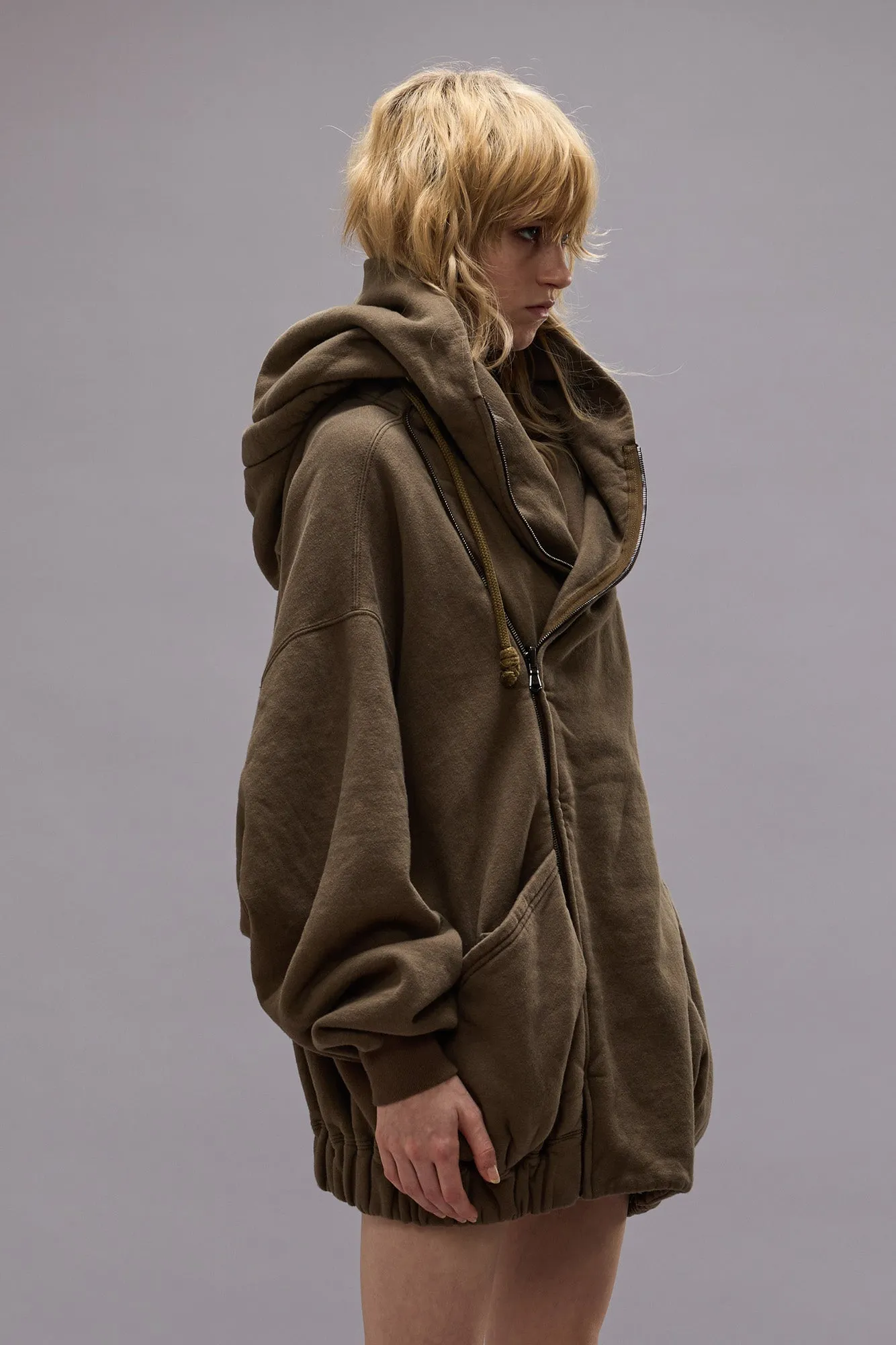 LILLIAN OVERSIZED SWEAT PARKA - OLIVE FLEECE