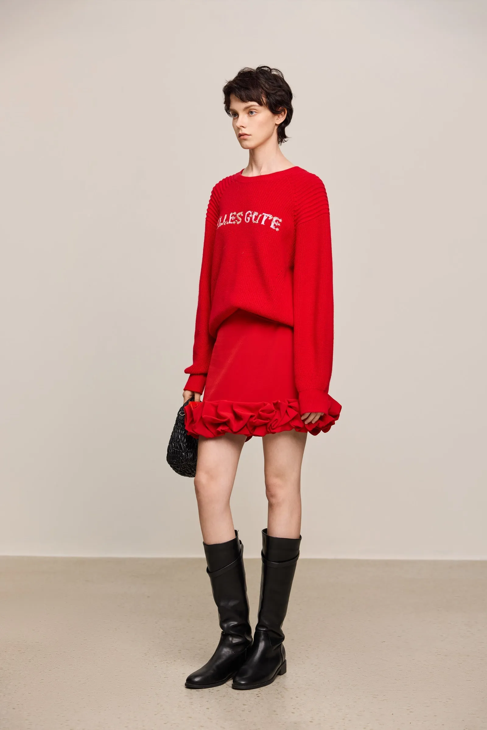 LILY Atmosphere Letter Print Red Sweater