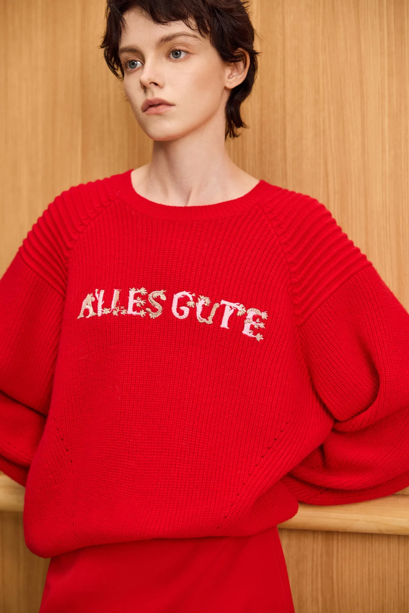 LILY Atmosphere Letter Print Red Sweater