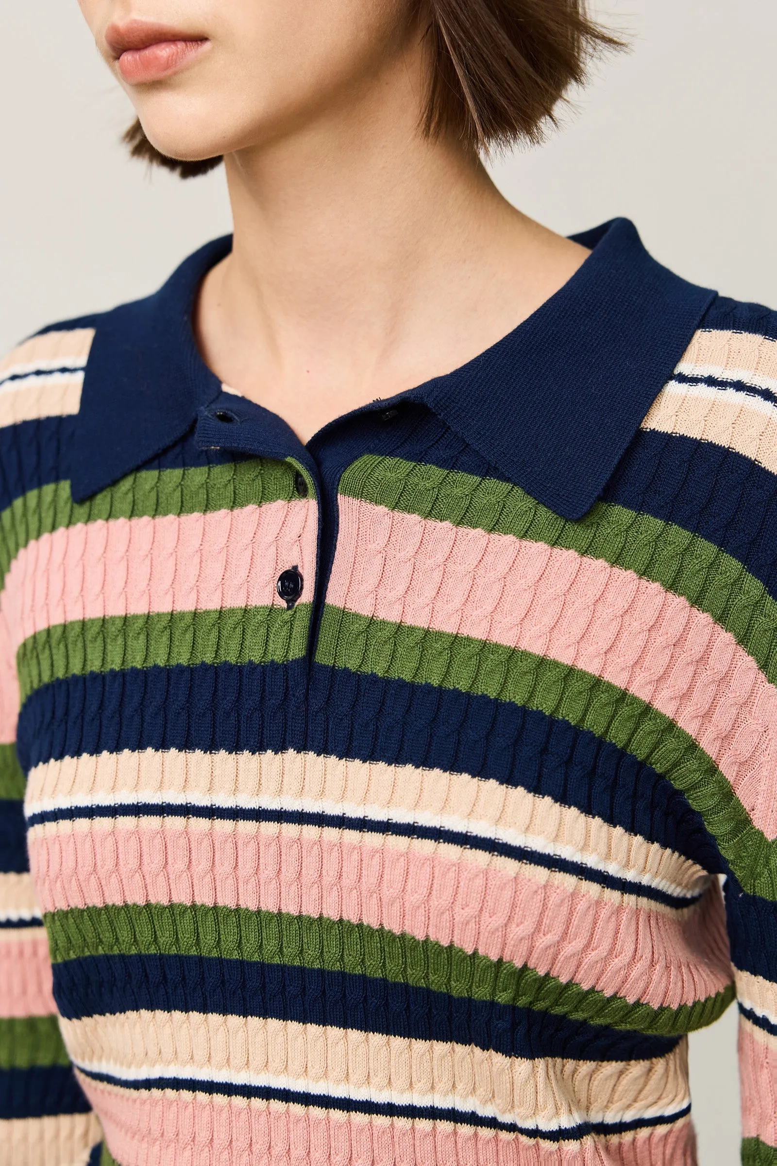 LILY Vintage Contrast Striped Polo Knit Sweater