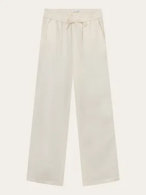 Linen Mix Elastic Waist Pants - Buttercream