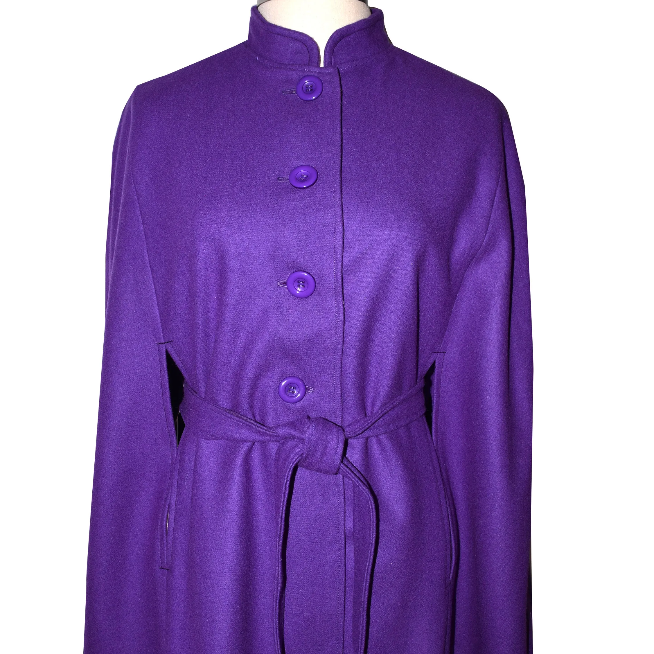 Luscious Purple Wool Blend Cape with Tie Belt