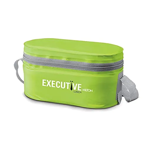 MILTON Executive Lunch Insulated Tiffin, 2 Round Containers, 280 ml Each, 1 Oval Container, 450 ml, Green| Microwave Safe | Easy to Carry | Leak Proof | Insulated Tiffin | Hot Food