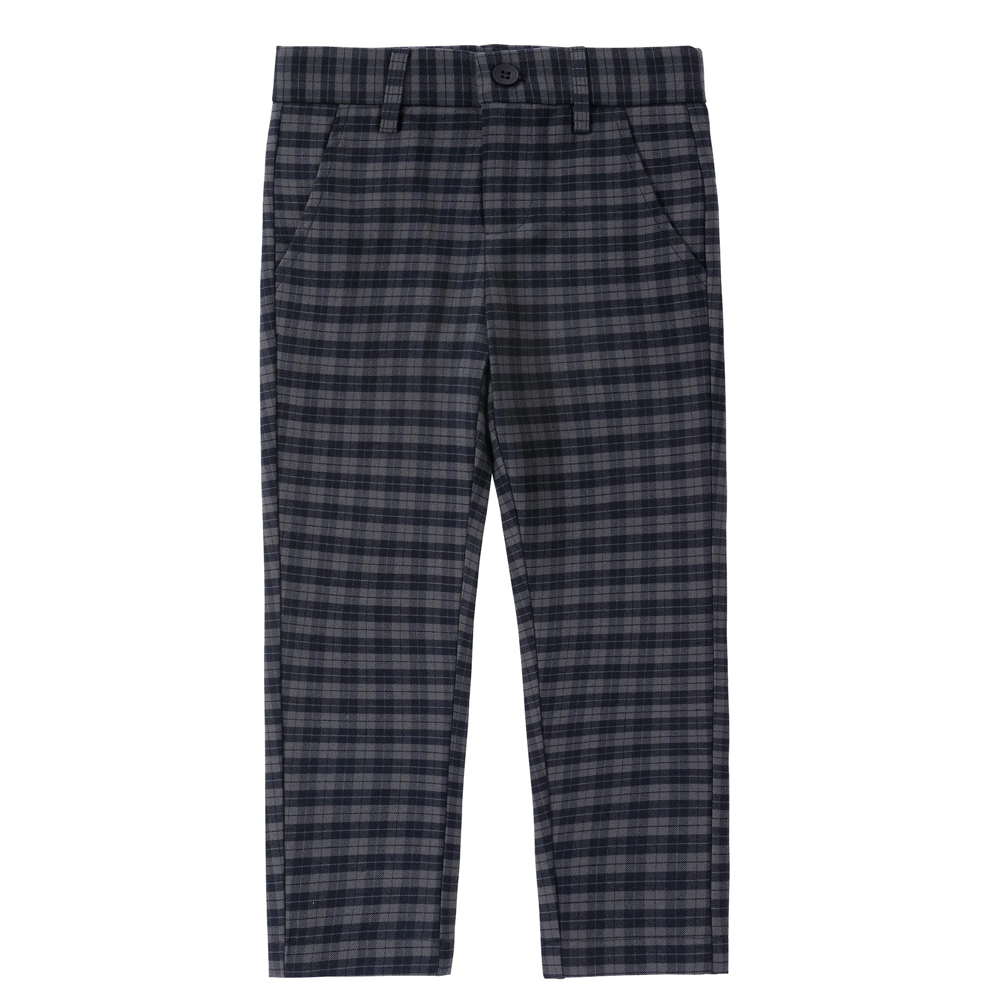 Navy Plaid Slim Pants