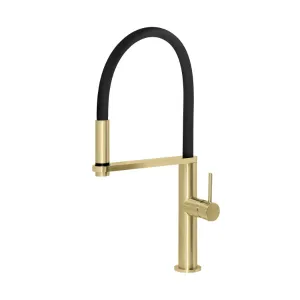 Phoenix Blix Flexible Hose Sink Mixer Round - Brushed Gold