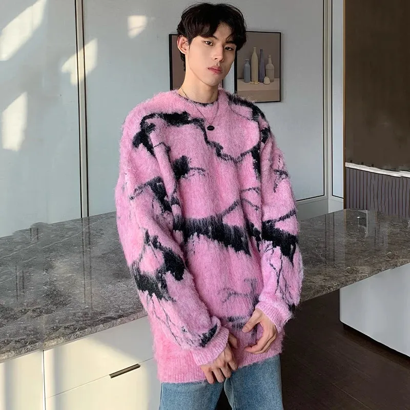 Pink Abstract Pattern Wool Sweater