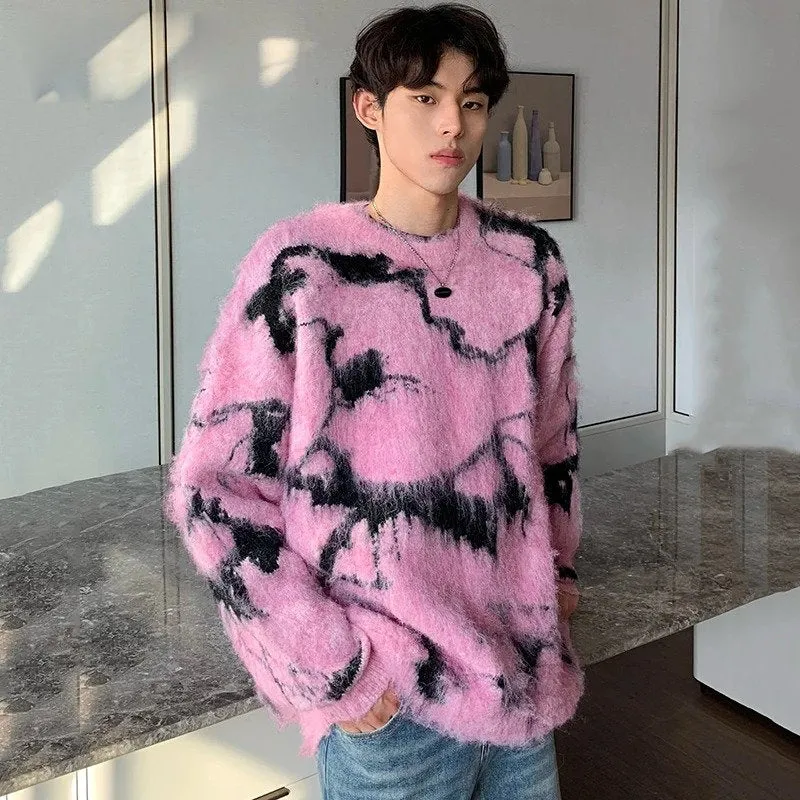 Pink Abstract Pattern Wool Sweater