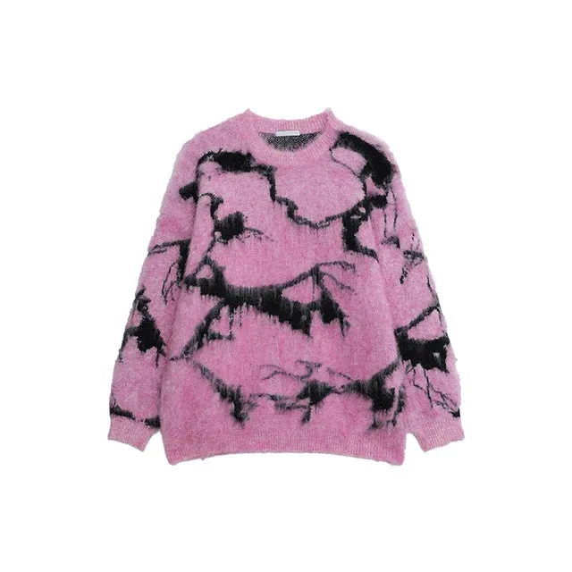 Pink Abstract Pattern Wool Sweater