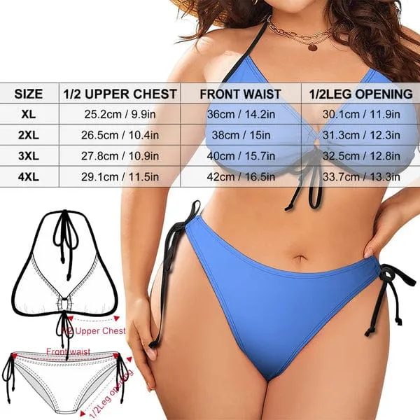 #Plus Size Halter Trikini-Custom Face Green Plus Size Swimsuit String Link Halter Tie Side Low Waisted Triangle Bikini Personalized Bathing Suit