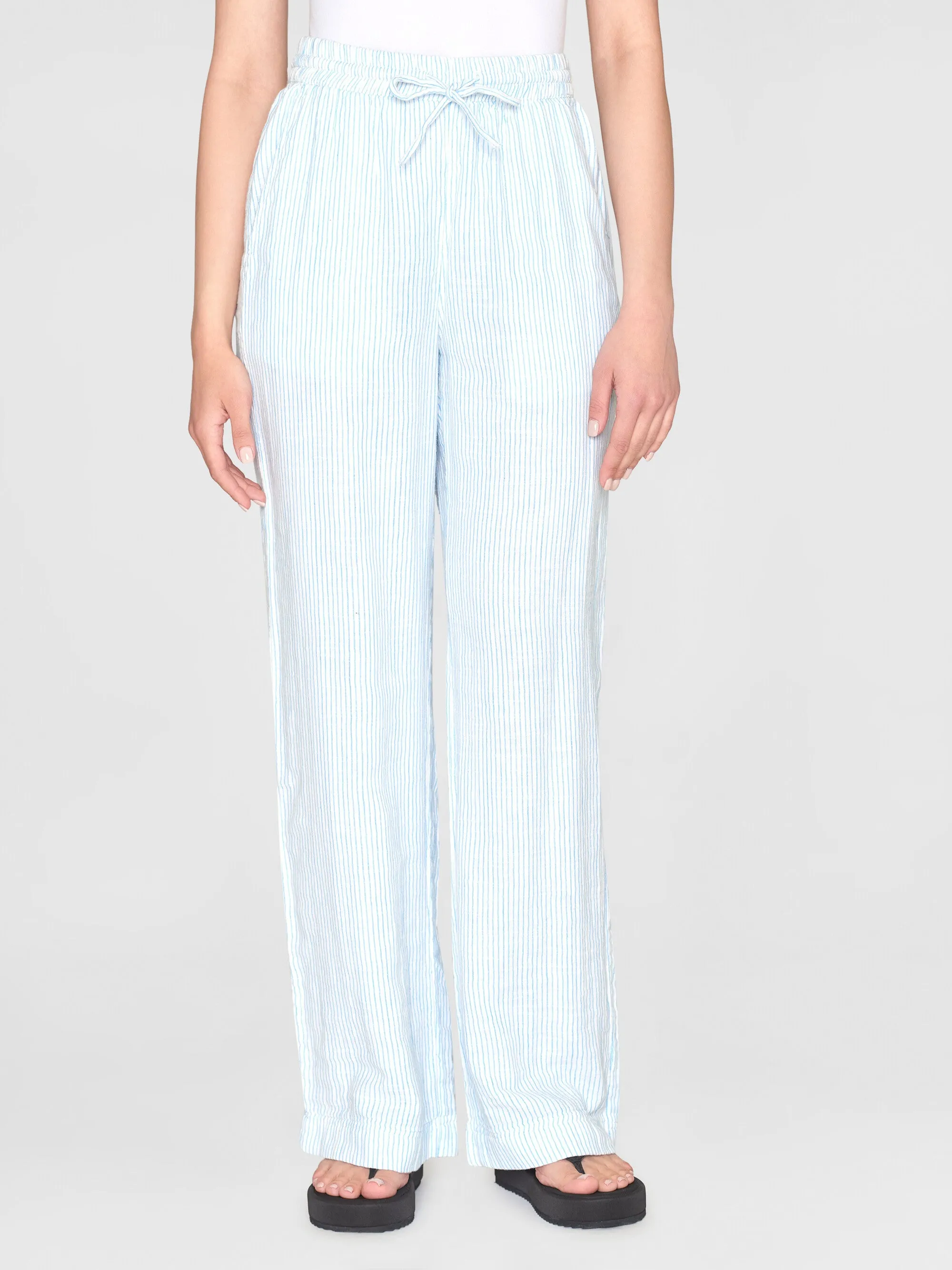 POSEY wide mid-rise double faced stripe pants - GOTS/Vegan - Blue stripe