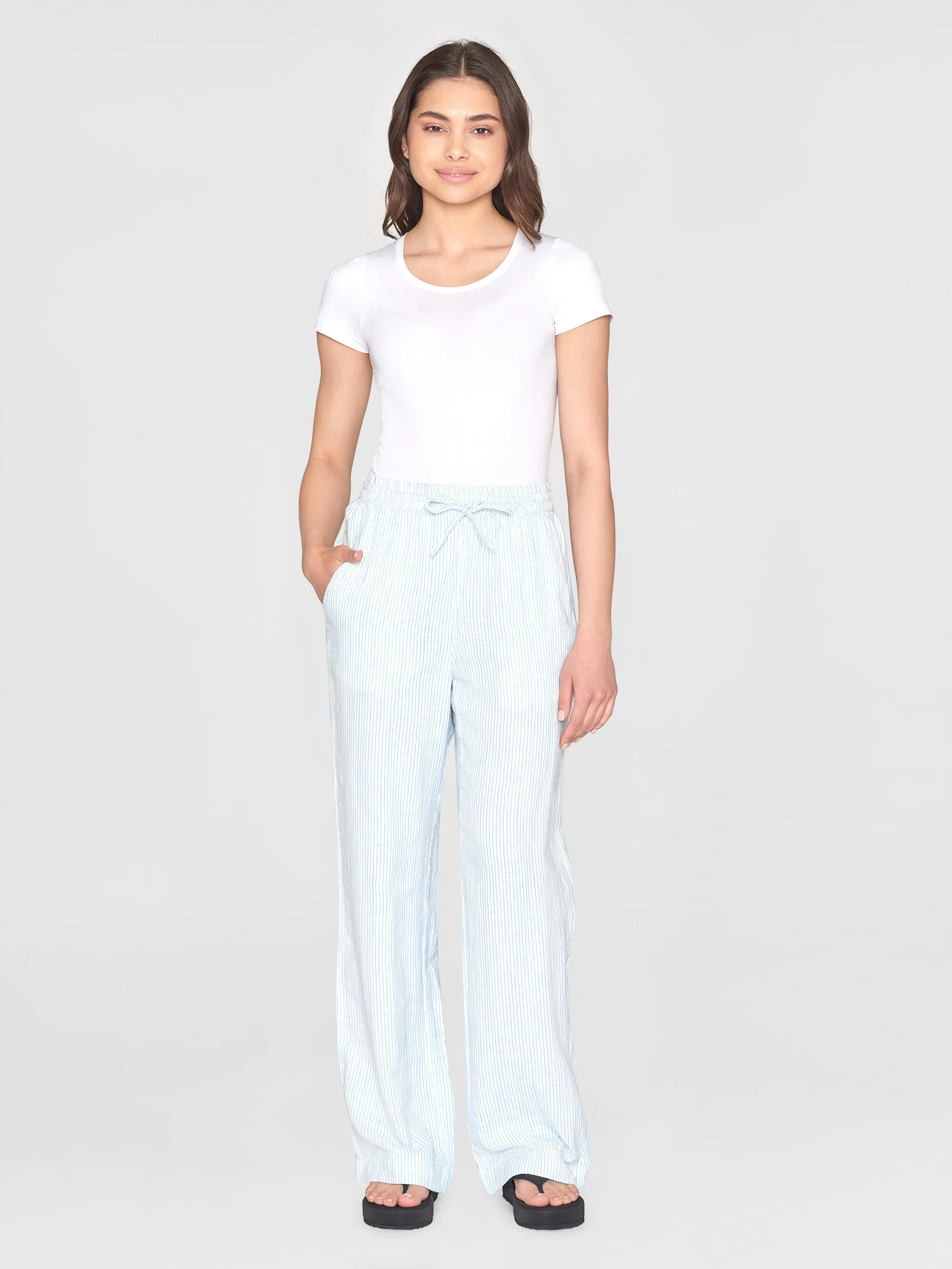 POSEY wide mid-rise double faced stripe pants - GOTS/Vegan - Blue stripe