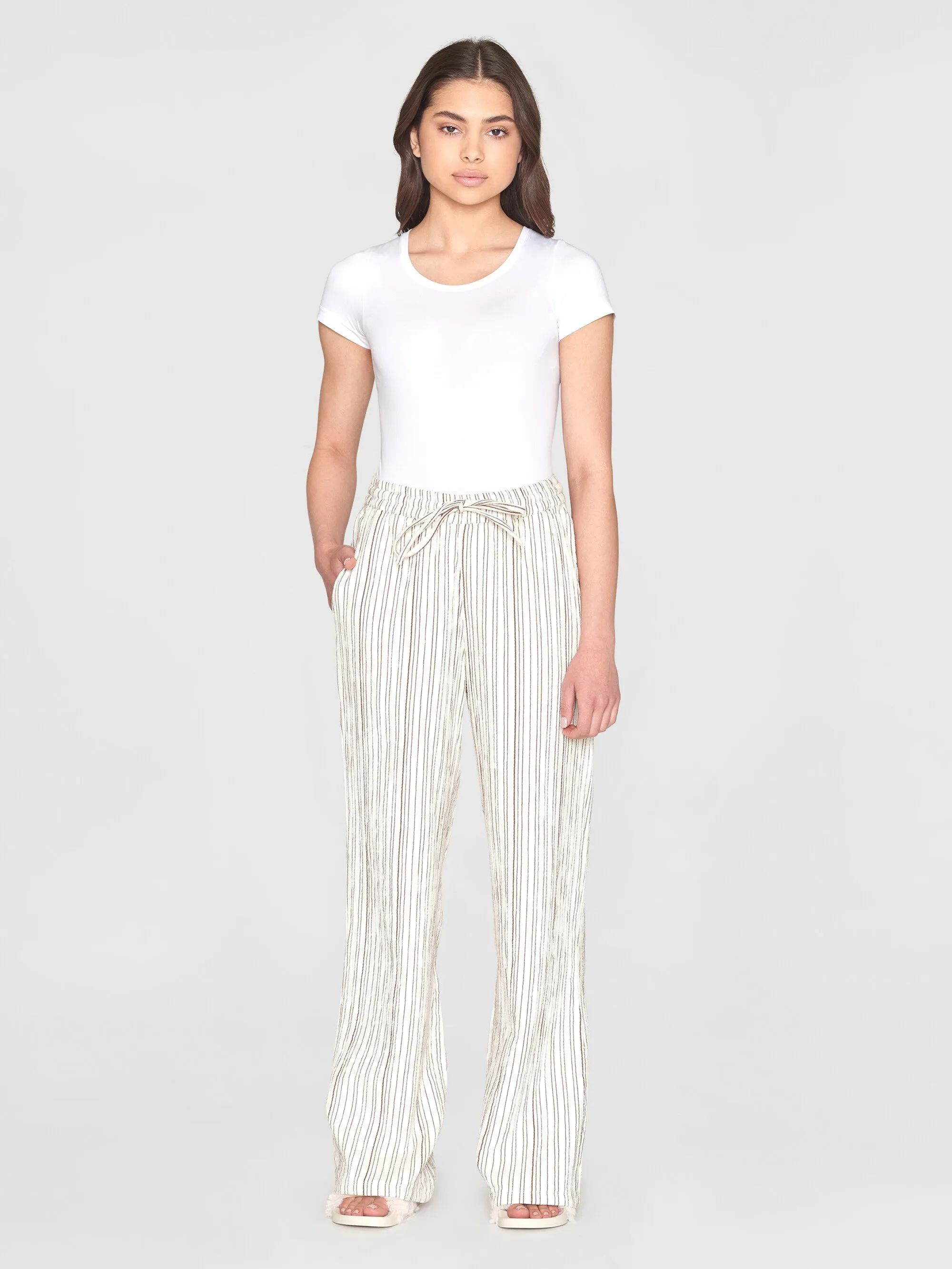 POSEY wide mid-rise wrinkle stripe pants - GOTS/Vegan - Brown stripe