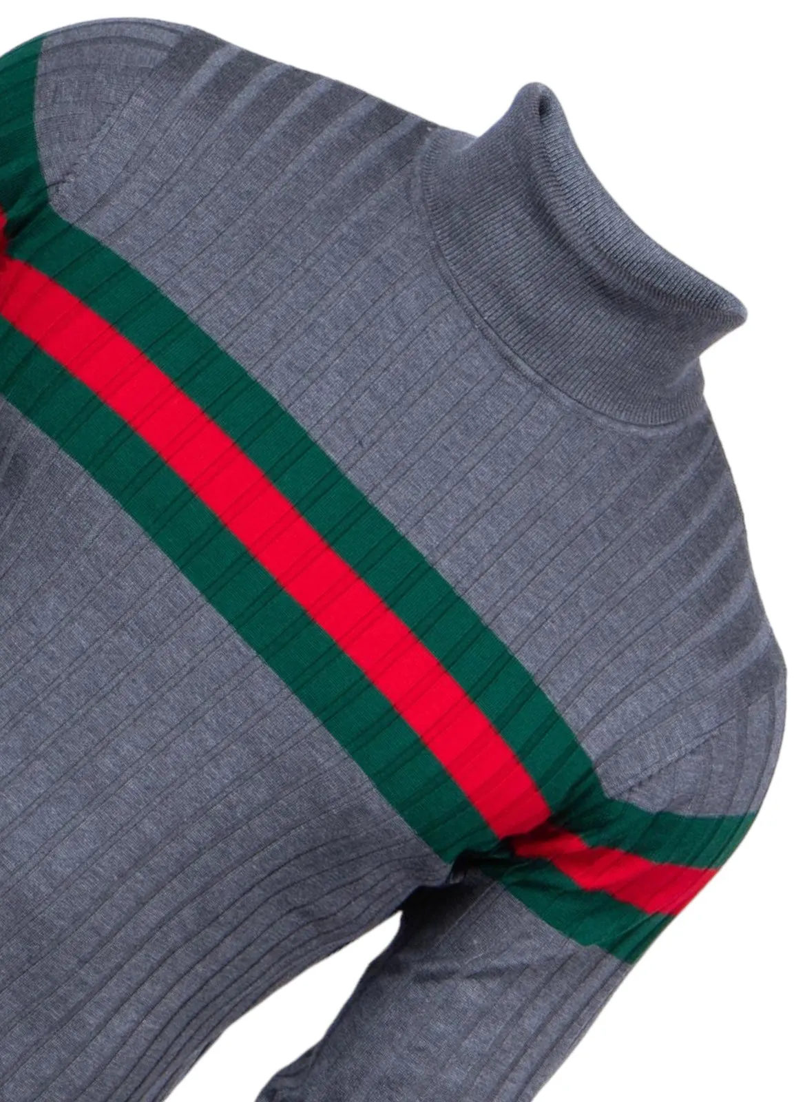 Prestige Designer Men's Turtleneck Sweater Gray-Red-Green