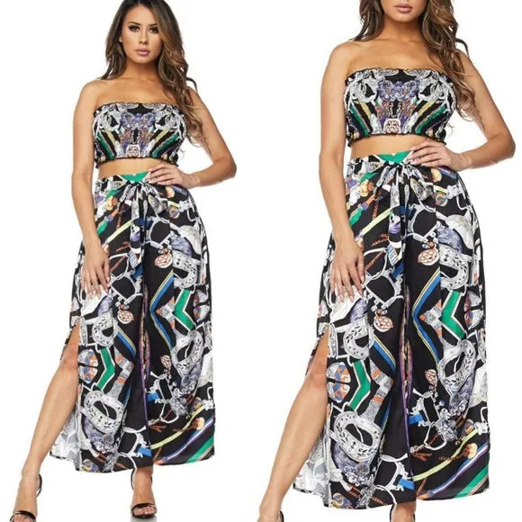 Printed 2 piece Cropped top and Pants Set