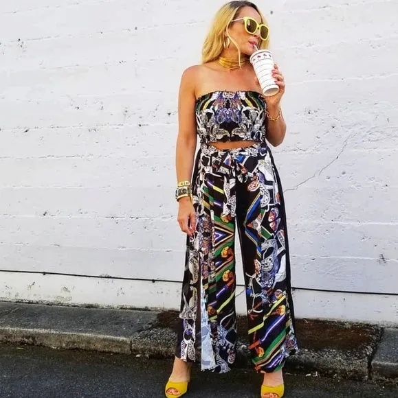 Printed 2 piece Cropped top and Pants Set