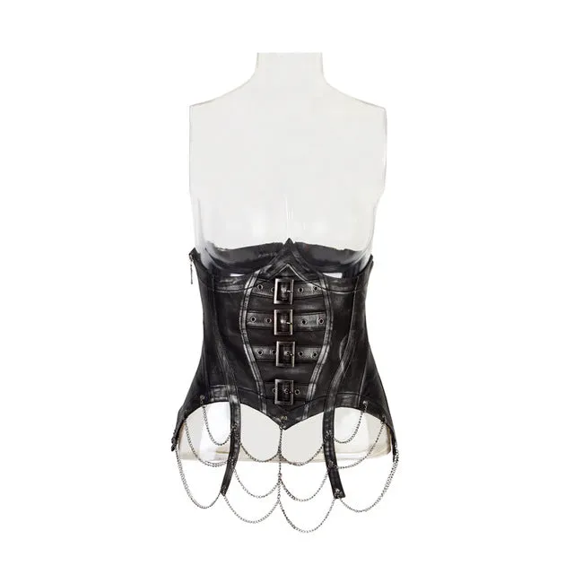 Punk Manual Chain Leather Corset Vest Black Slim Girdle Women Accessories Fashion Waistcoat