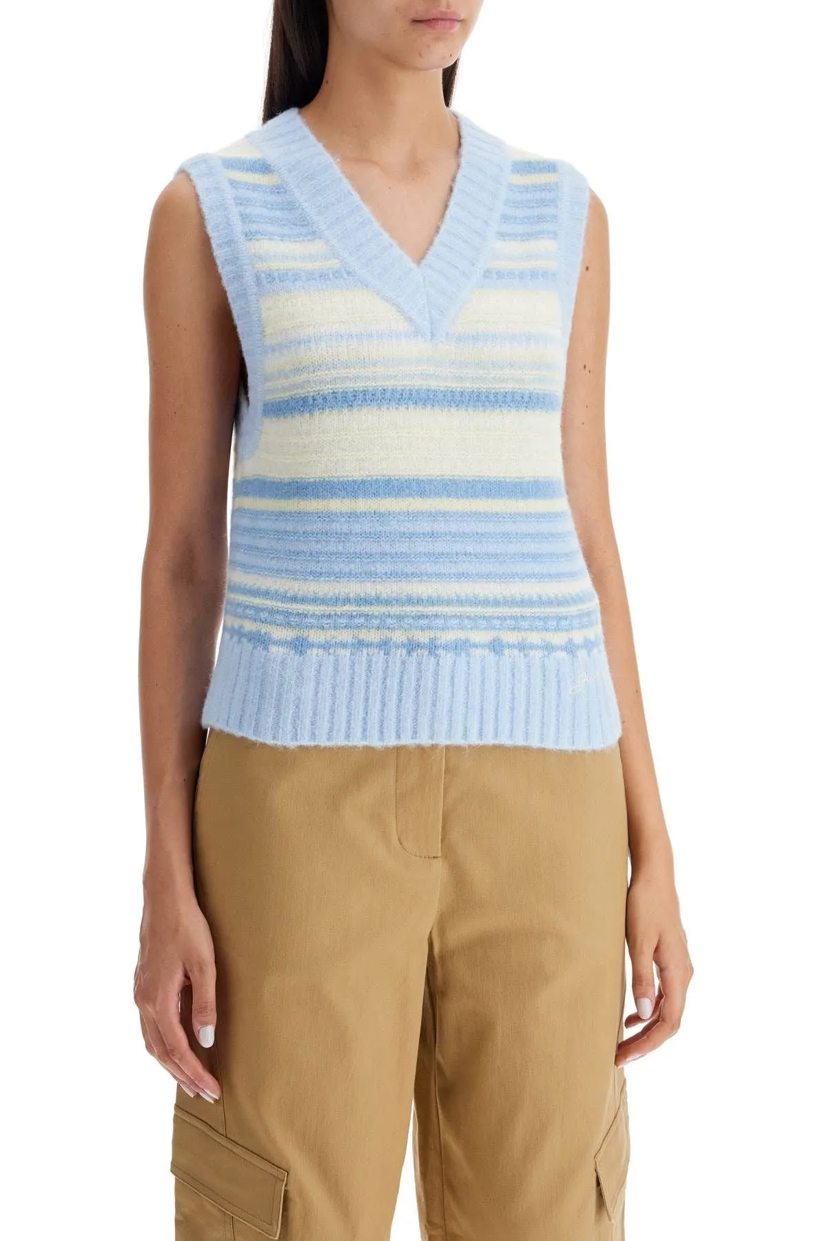 "SOFT STRIPED KNIT VEST WITH A COMFORTABLE