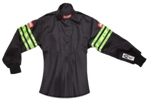 RaceQuip Single Layer Fire Suit Jacket - Black w/Green Stripes -Kids Large - 1960795