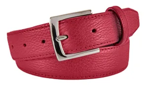 Red Pebbled Leather Belt, Signature Buckle (Shiny Silver)