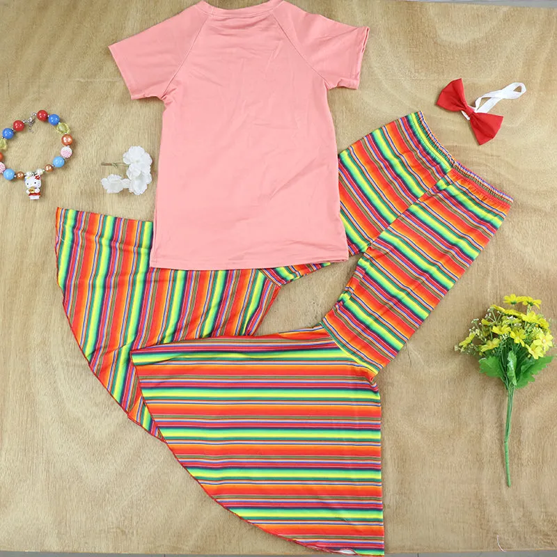 Serape truck printed bell-bottom pant 2pc girls set  DLH0923-11