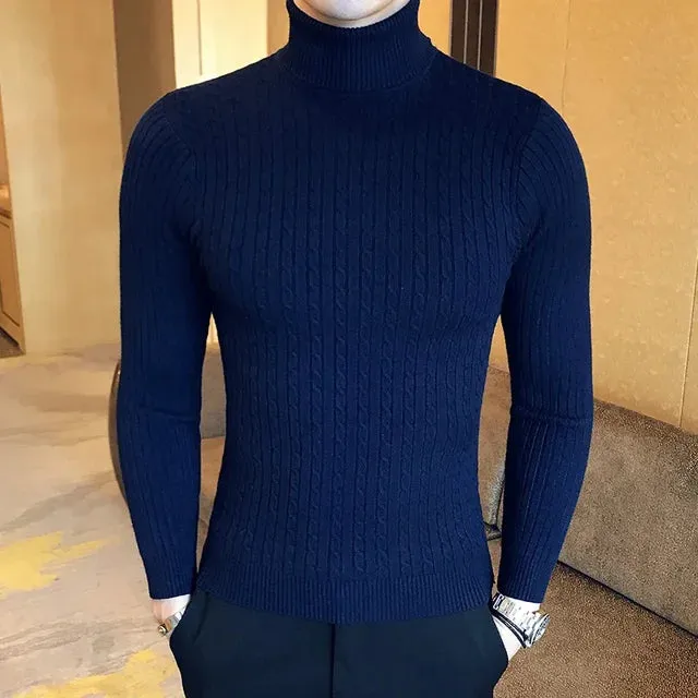 Solid Color Turtleneck Knitted Fit Sweater