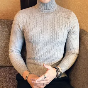 Solid Color Turtleneck Knitted Fit Sweater