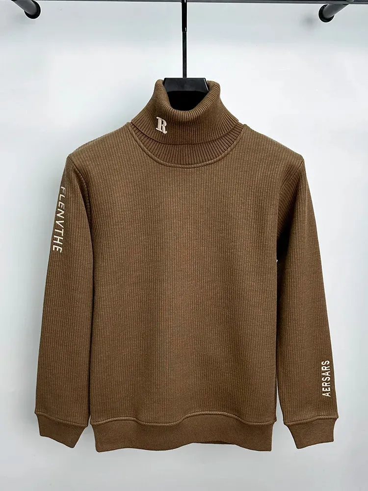 Solid Turtleneck Embroidered Knitted Sweater