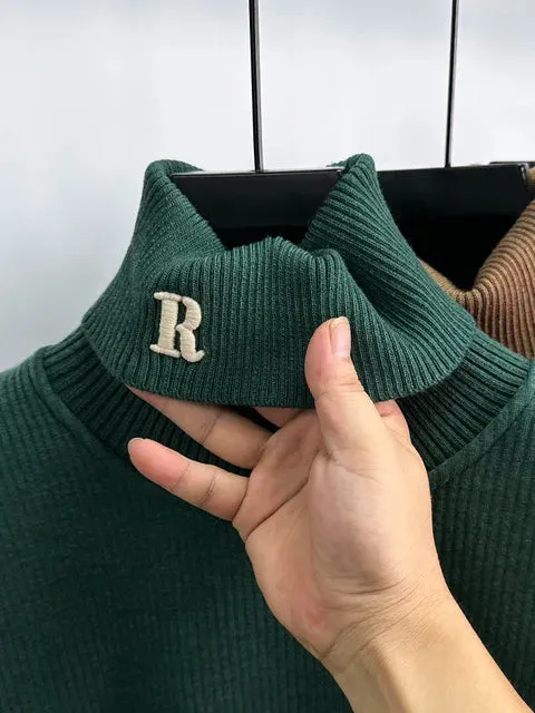 Solid Turtleneck Embroidered Knitted Sweater