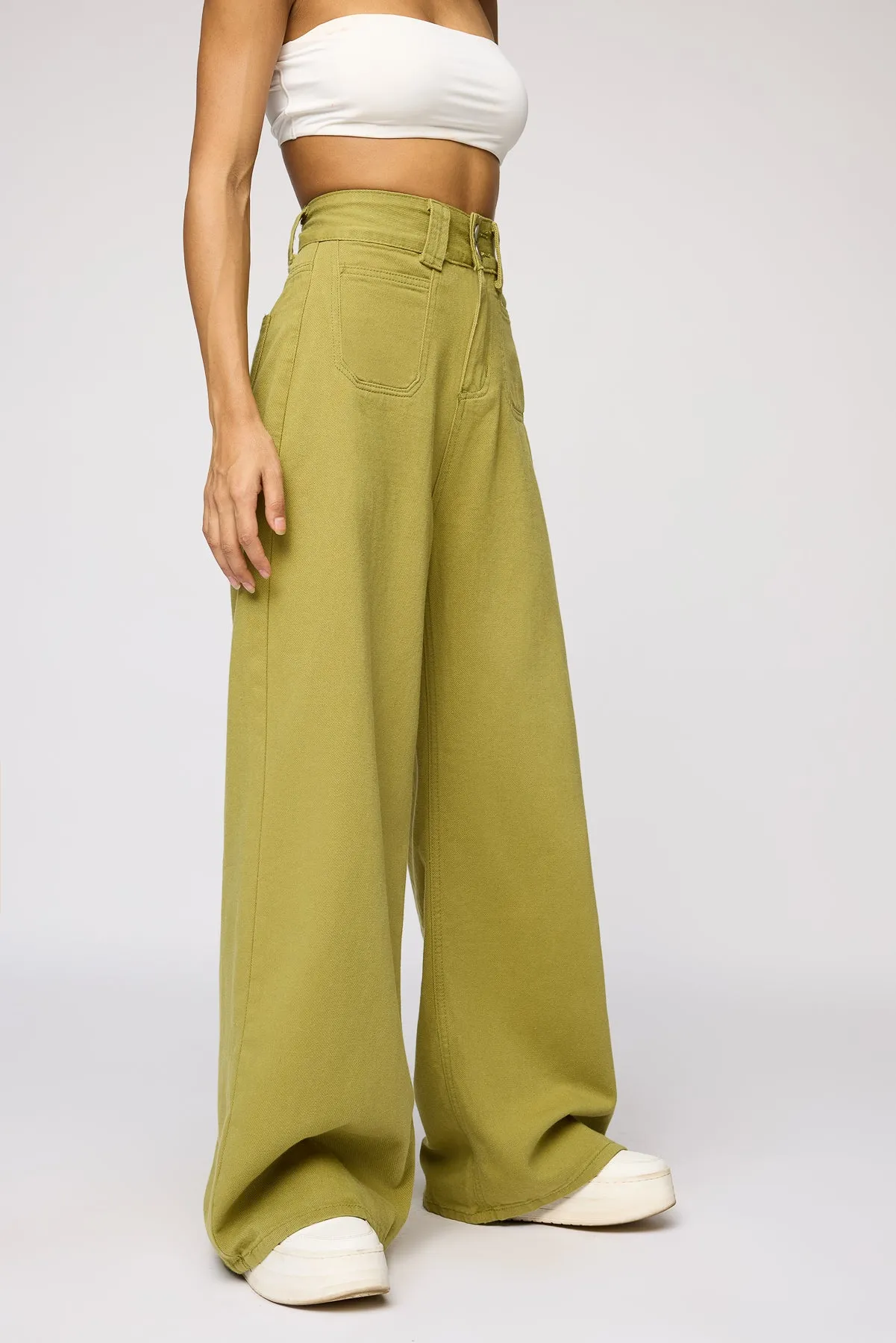 Spring Green Denim Korean Pants