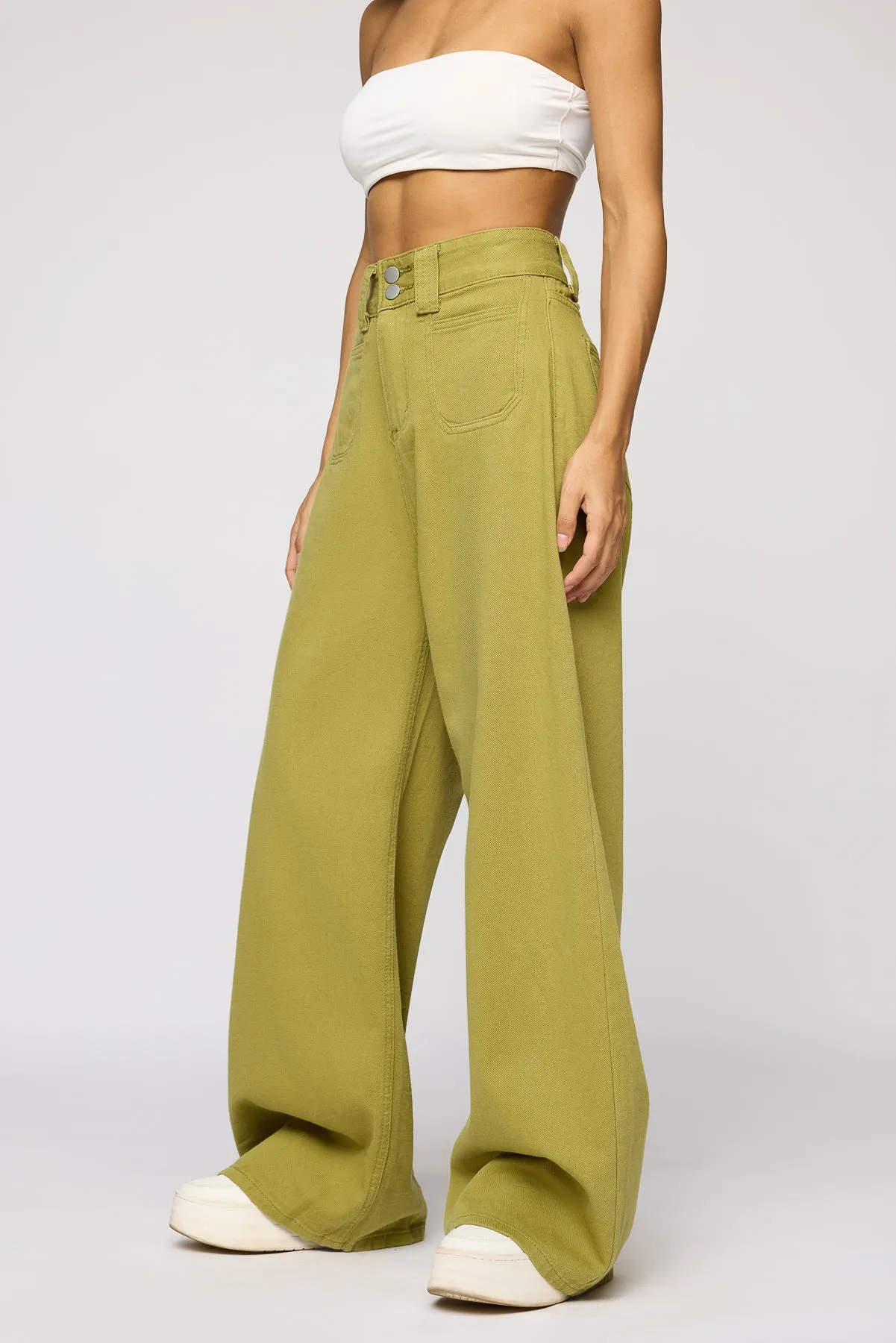 Spring Green Denim Korean Pants