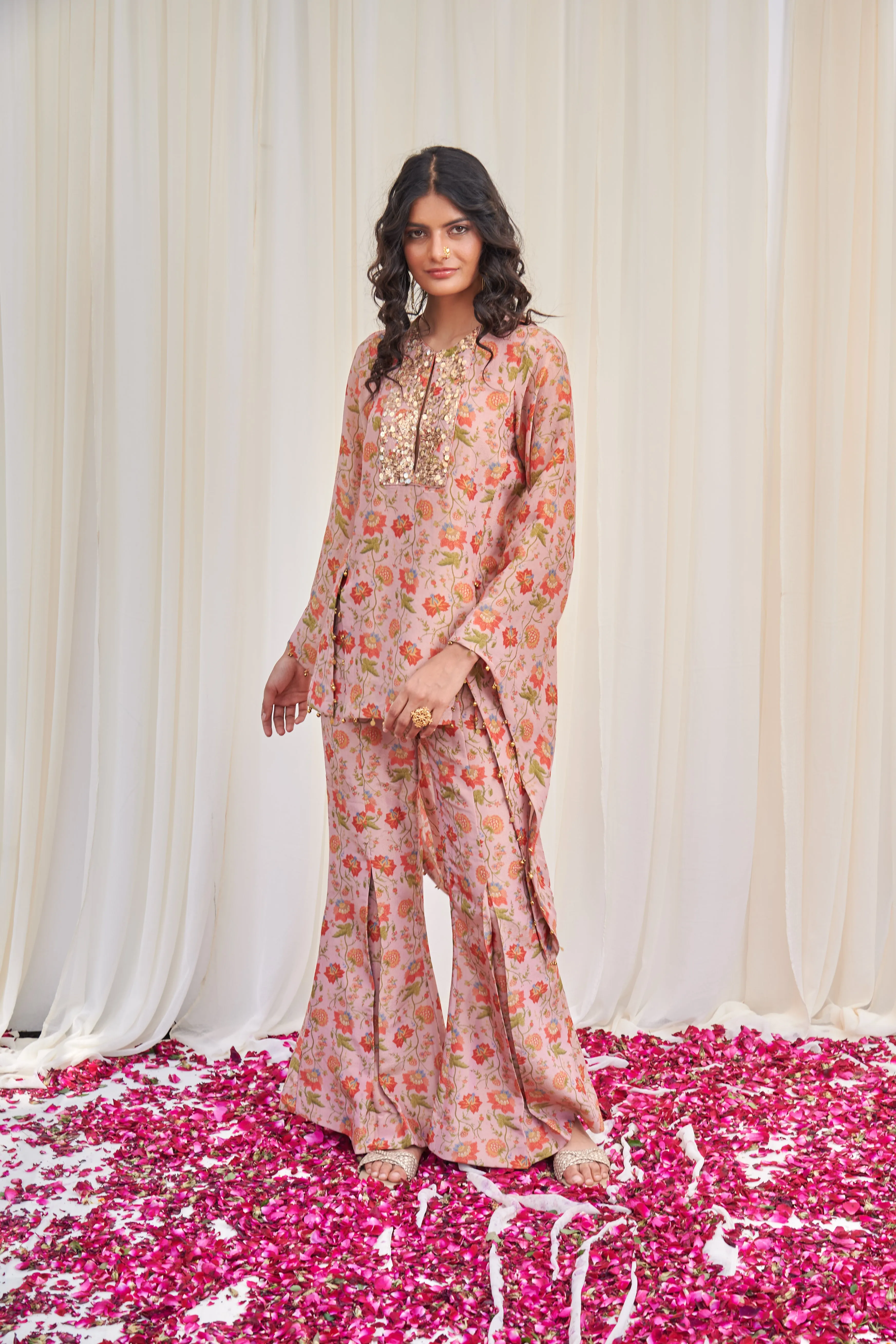 Swastika Pink Tissue Sequin Kurta with Pants