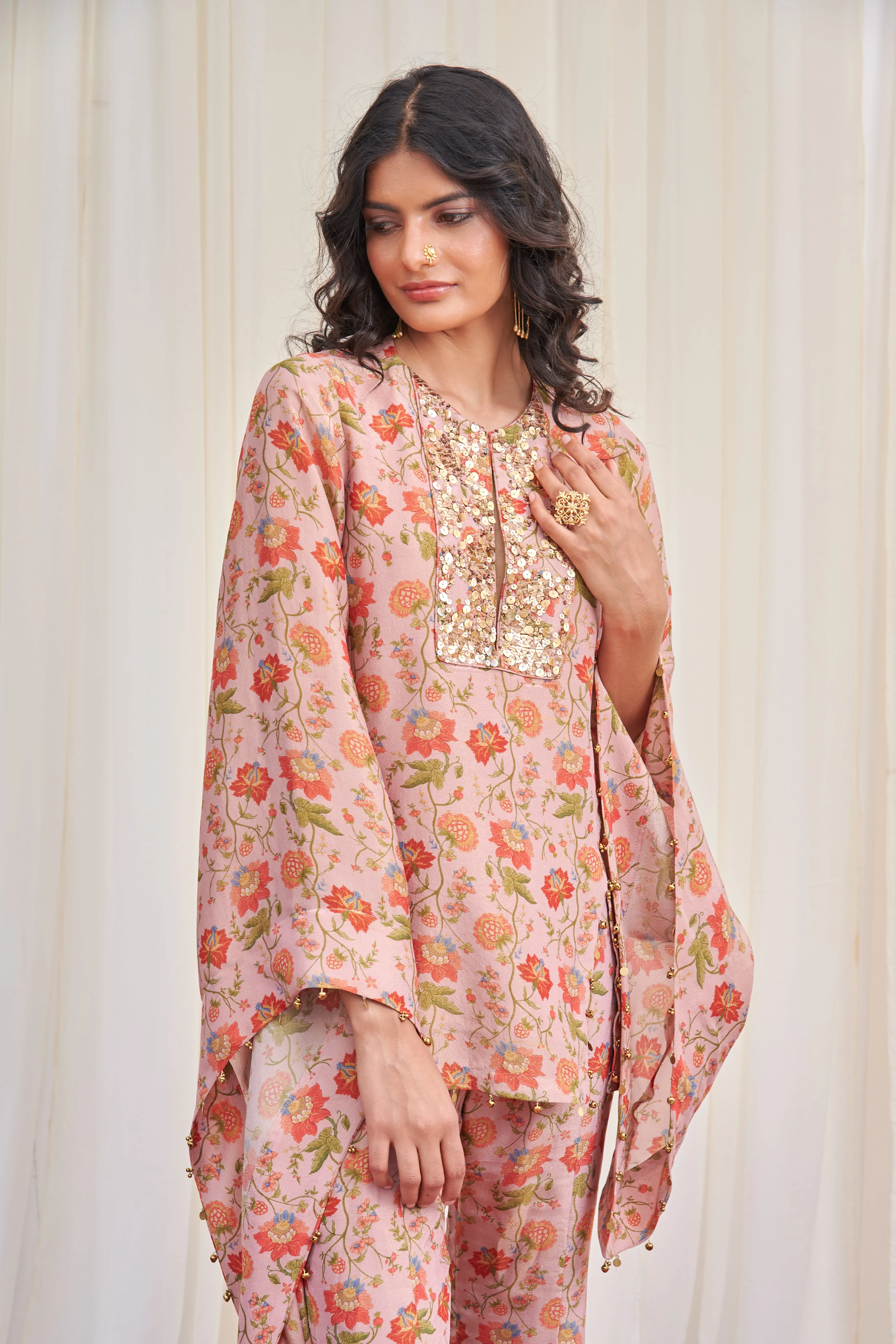 Swastika Pink Tissue Sequin Kurta with Pants