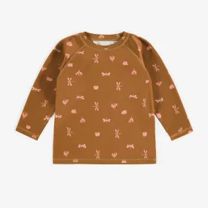 T-shirt brun avec motifs à manches longues en jersey, bébé || Brown patterned long-sleeves t-shirt in jersey, baby