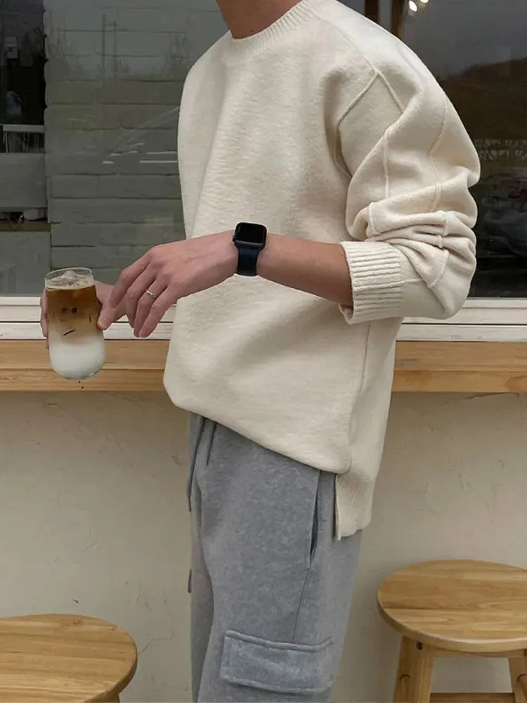 Toleet Y2K Street Style Men Casual Solid Slit Knitted Sweater Fashion Loose O Neck Oversized Pullover Jumper 2024 Autumn Men's Street Warm Knitwear