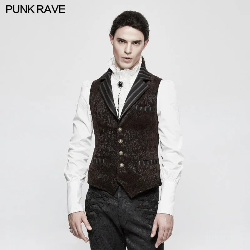 Two Colours Punk Rave Steampunk Vintage Lapel Jacquard Palace Retro Men's Vest Waistcoat Gothic Y807