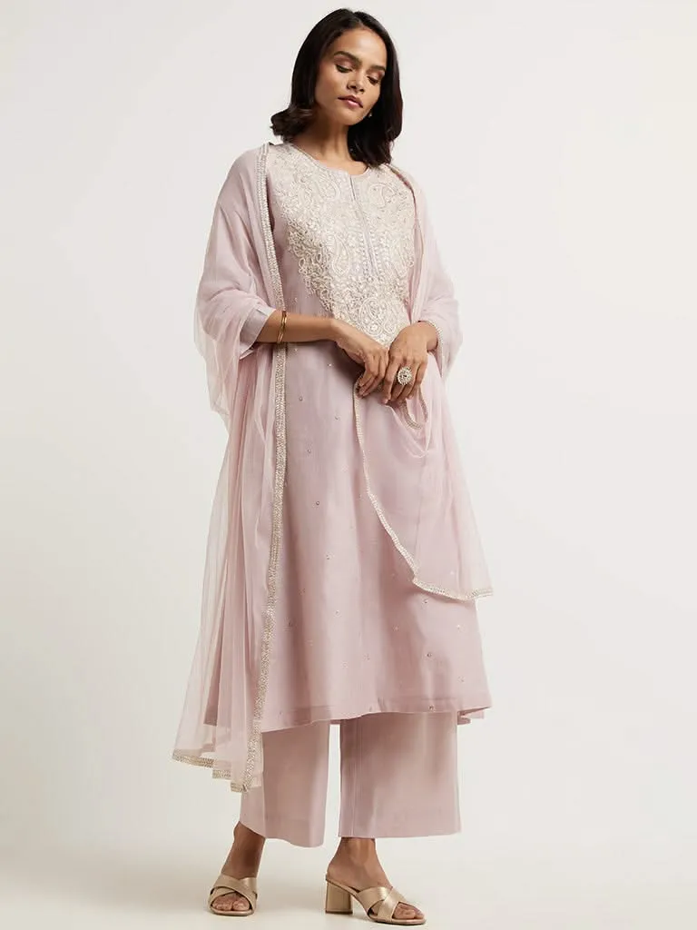 Vark Pastel Lilac Kurta, Palazzos & Dupatta Set