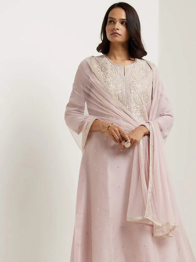 Vark Pastel Lilac Kurta, Palazzos & Dupatta Set