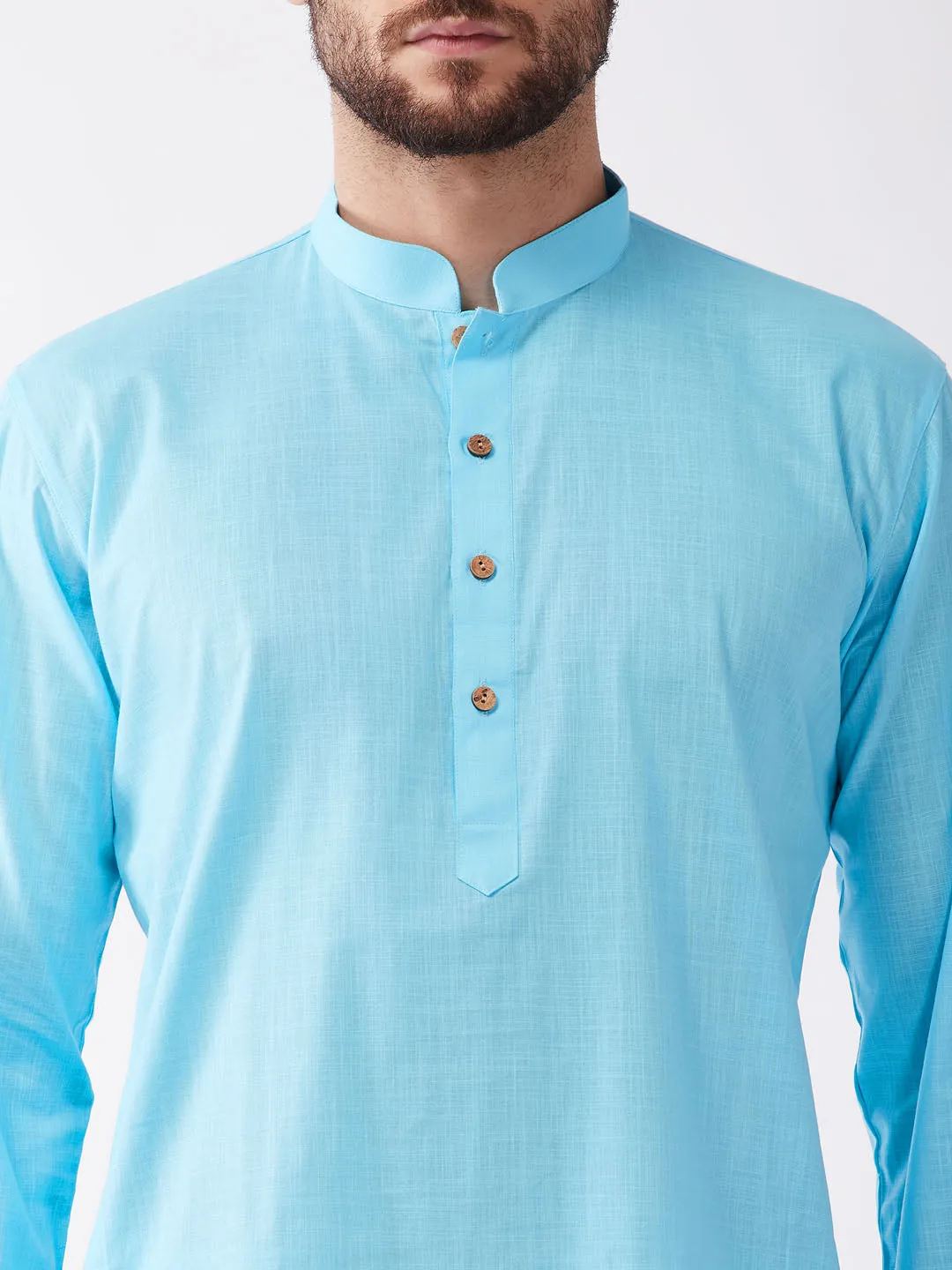 VASTRAMAY Aqua Blue Cotton Kurta Dhoti