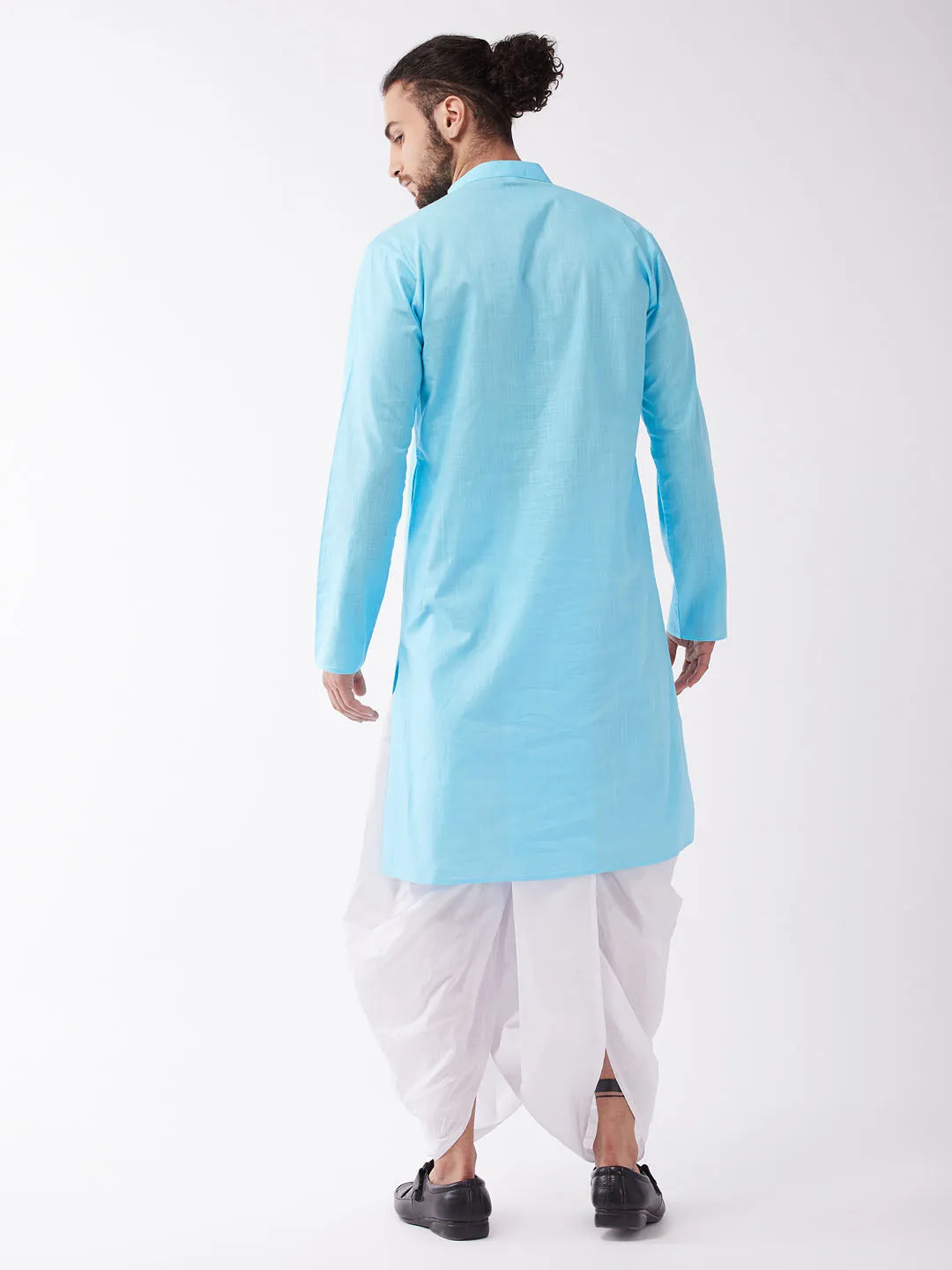 VASTRAMAY Aqua Blue Cotton Kurta Dhoti