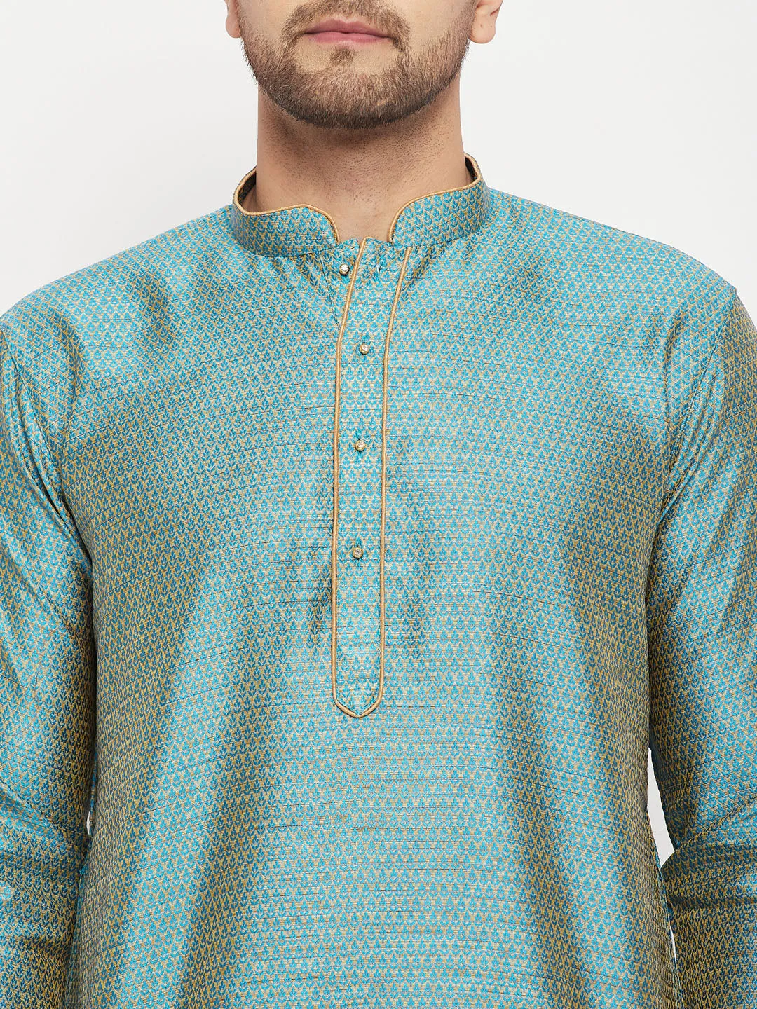 VASTRAMAY Aqua Blue Silk Blend Kurta Set