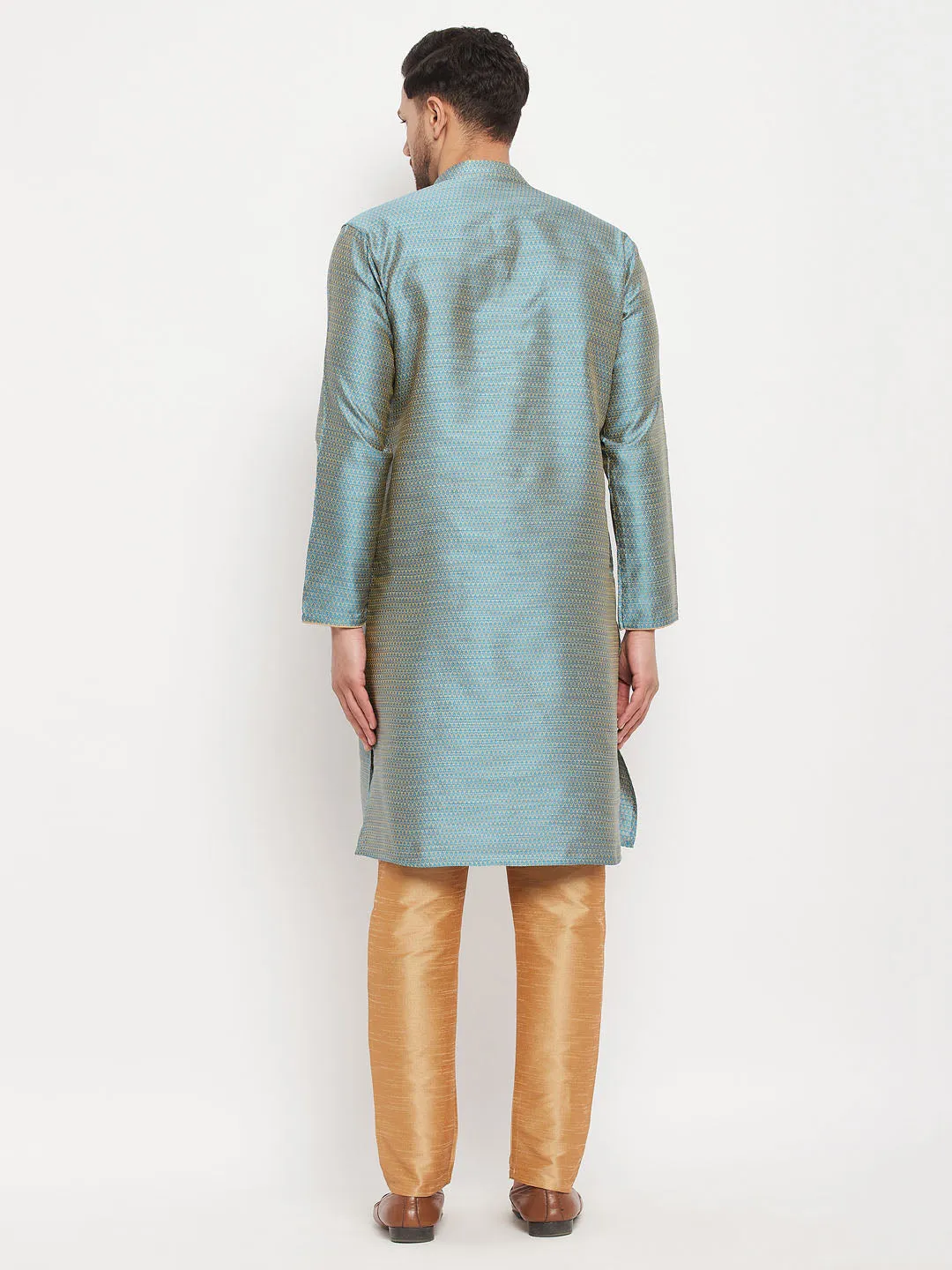 VASTRAMAY Aqua Blue Silk Blend Kurta Set