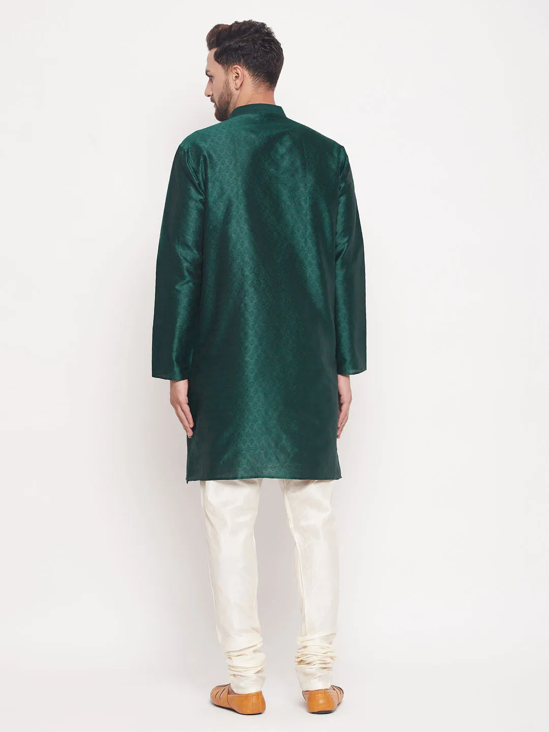 VASTRAMAY Green Woven Kurta Pyjama Set