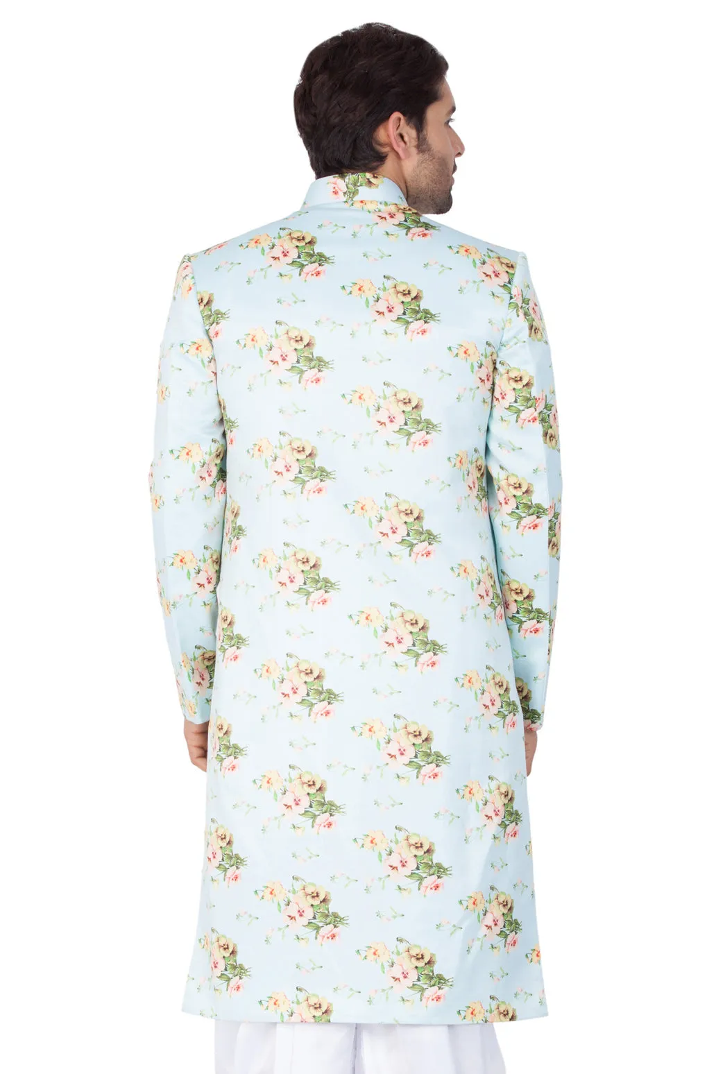 VASTRAMAY Light Green Floral Sherwani