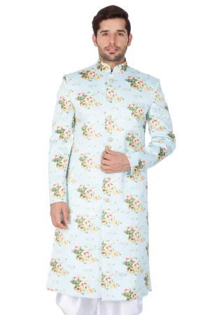 VASTRAMAY Light Green Floral Sherwani